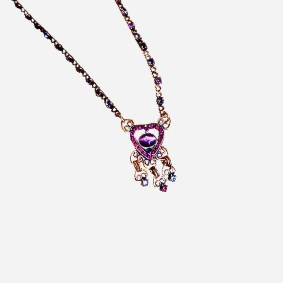 Vintage Mary Demarco handmade brass necklace with purple and pink stones - Picture 12 of 16